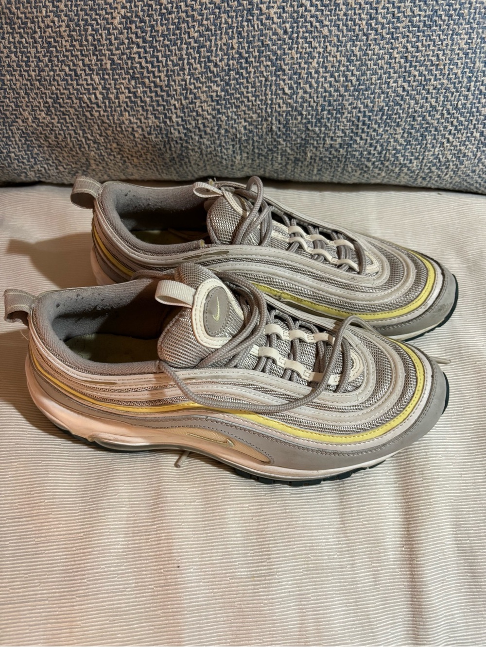 Nike Air Max 97 Sneakers in Gray with Yellow and Green Trim 7Y